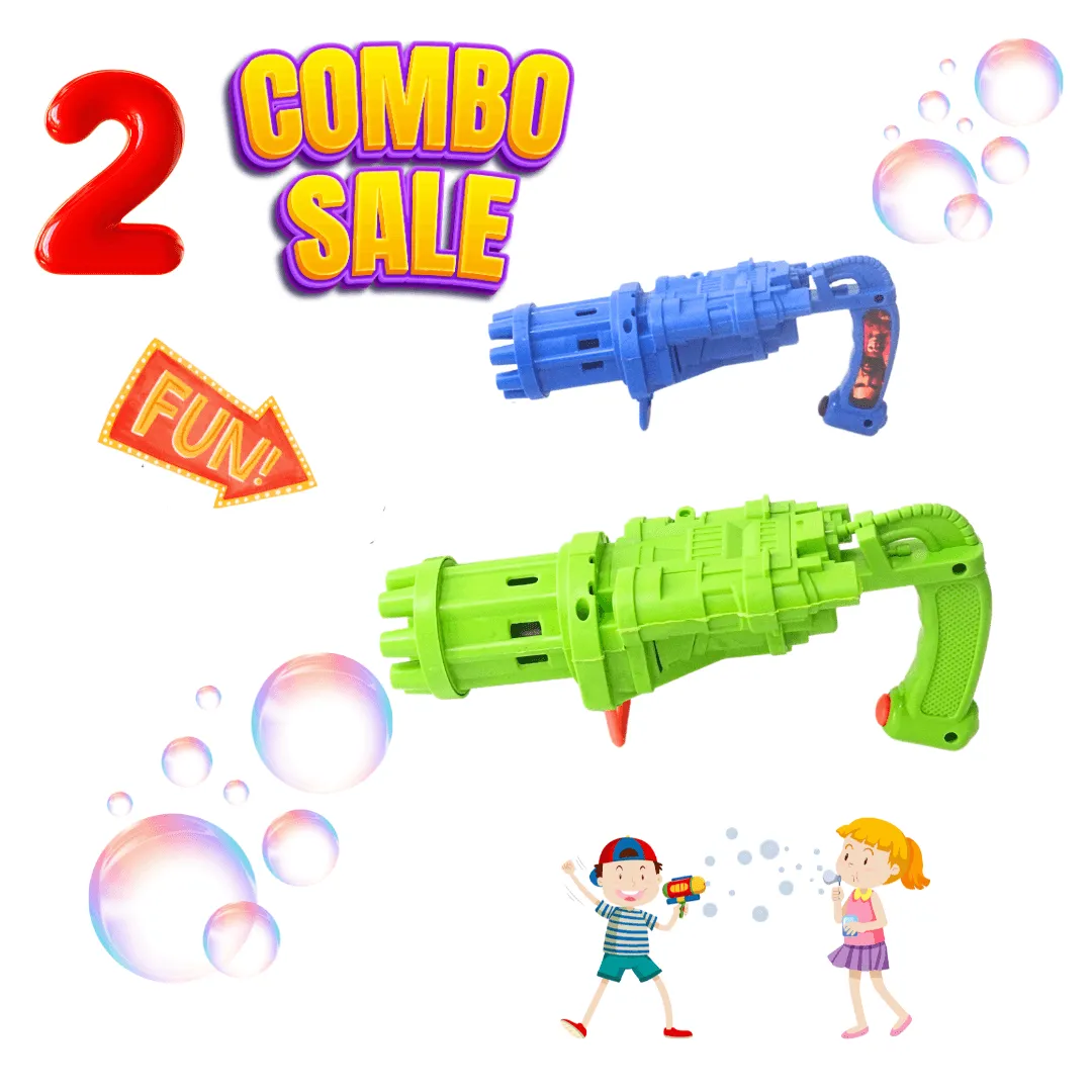 Combo of 2- Electric Gatling Bubble Gun for Kids with Soap Solution (Random colours will be send)
