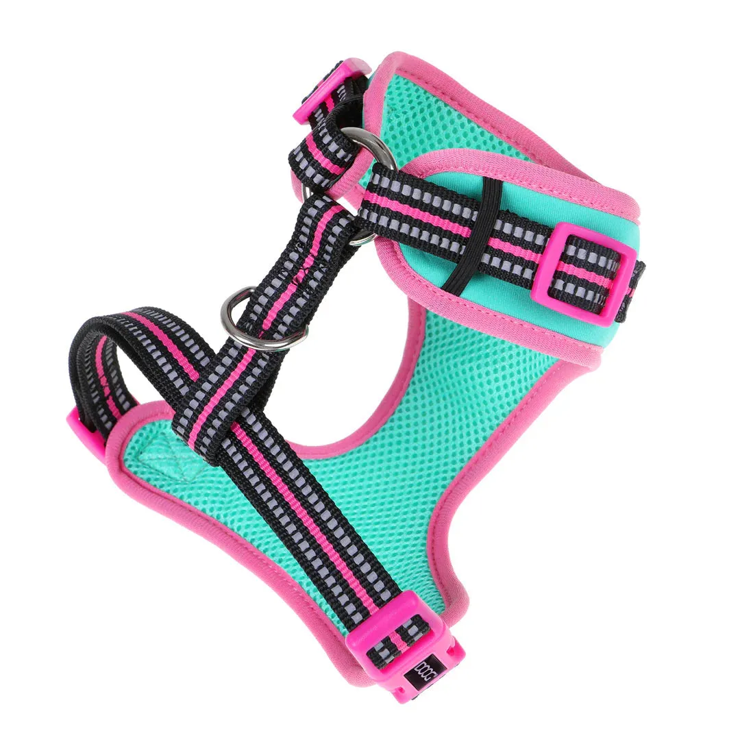DOOG Neoflex Neoprene Rin Tin Tin Neon Teal and Pink Dog Harness Large