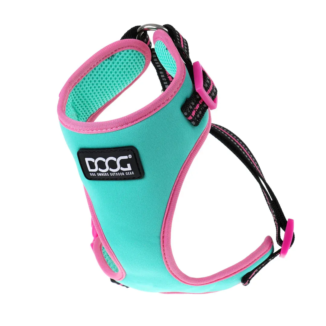 DOOG Neoflex Neoprene Rin Tin Tin Neon Teal and Pink Dog Harness Large