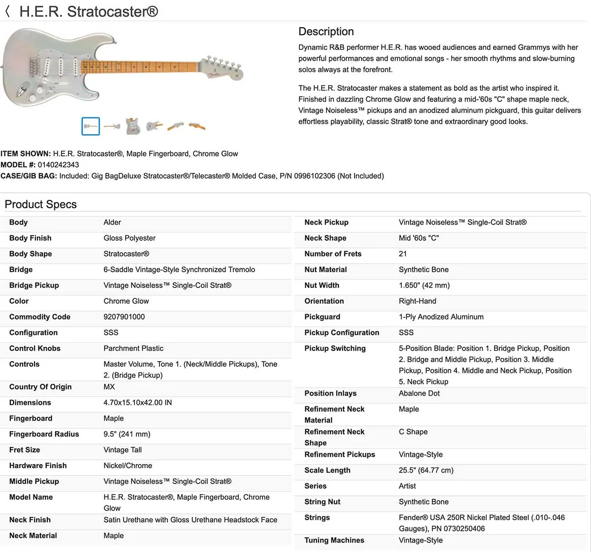 Fender H.E.R. Signature Stratocaster Chrome Glow - 2020