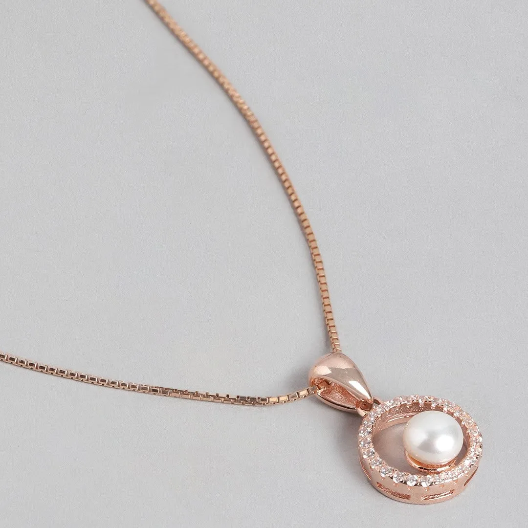 Pearl Embrace Rose Gold-Plated 925 Sterling Silver Circle Pendant with Chain