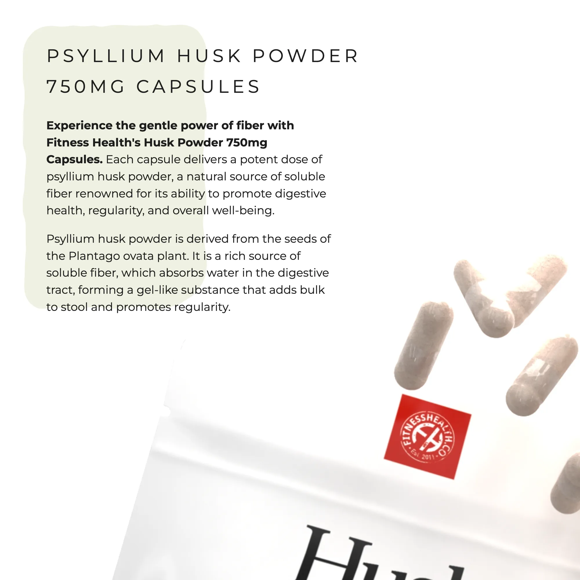 Psyllium Husk Powder 750mg Capsules - 100% Pure & Natural High Fibre