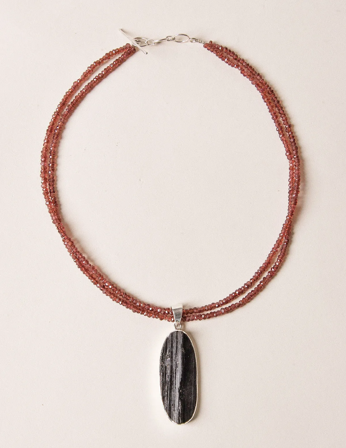 Raw Black Tourmaline Oval Beaded Garnet Necklace