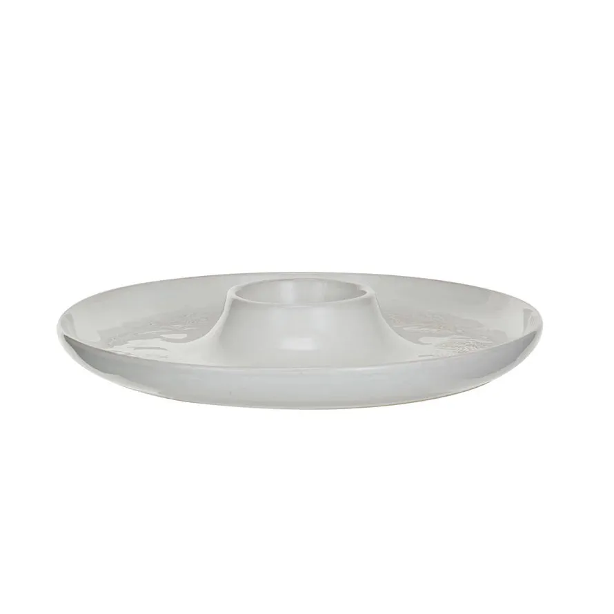 STONEWARE DEBOSSED CHIP AND DIP PLATTER