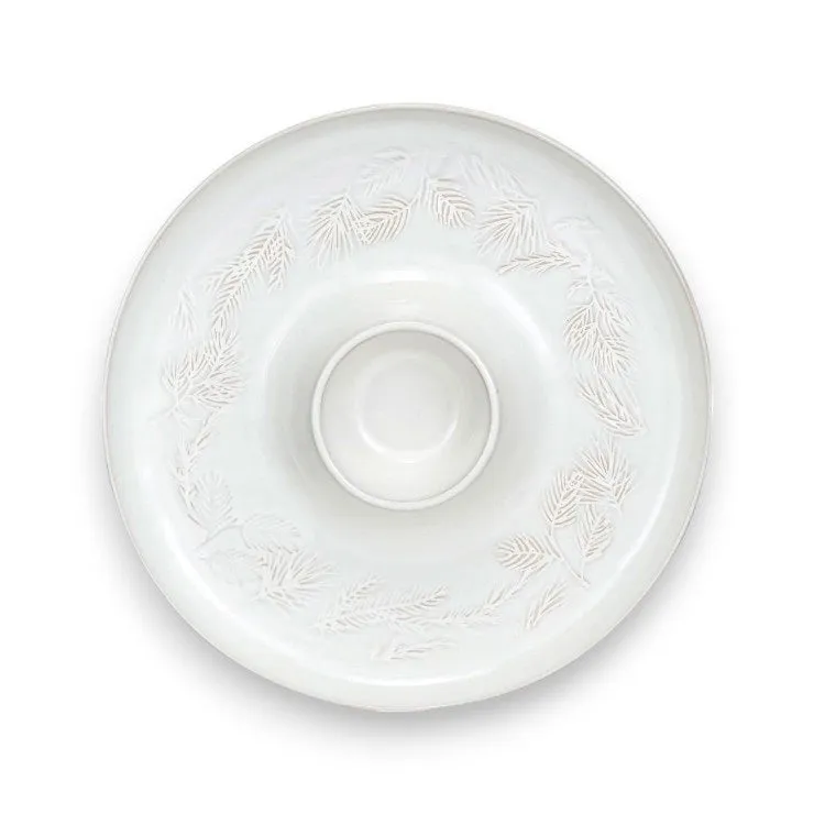 STONEWARE DEBOSSED CHIP AND DIP PLATTER