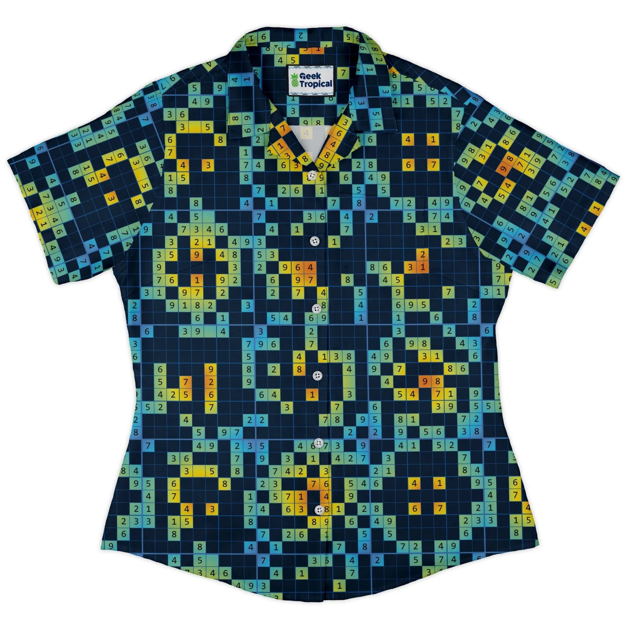 Sudoku Math Puzzle Curvy Button Up Shirt