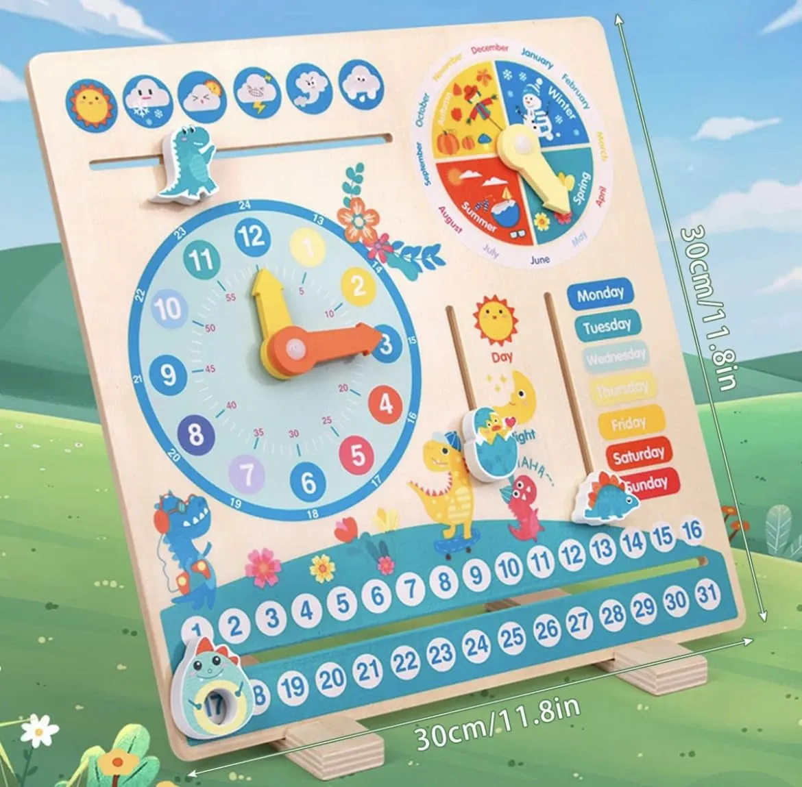 TOYARTSY Toys for Toddlers 3 Years - Wooden Calendar and Learning Clock - Educational Gifts for Boys and Girls - All About Today Board - 4 Year Old Learning Materials for Preschool