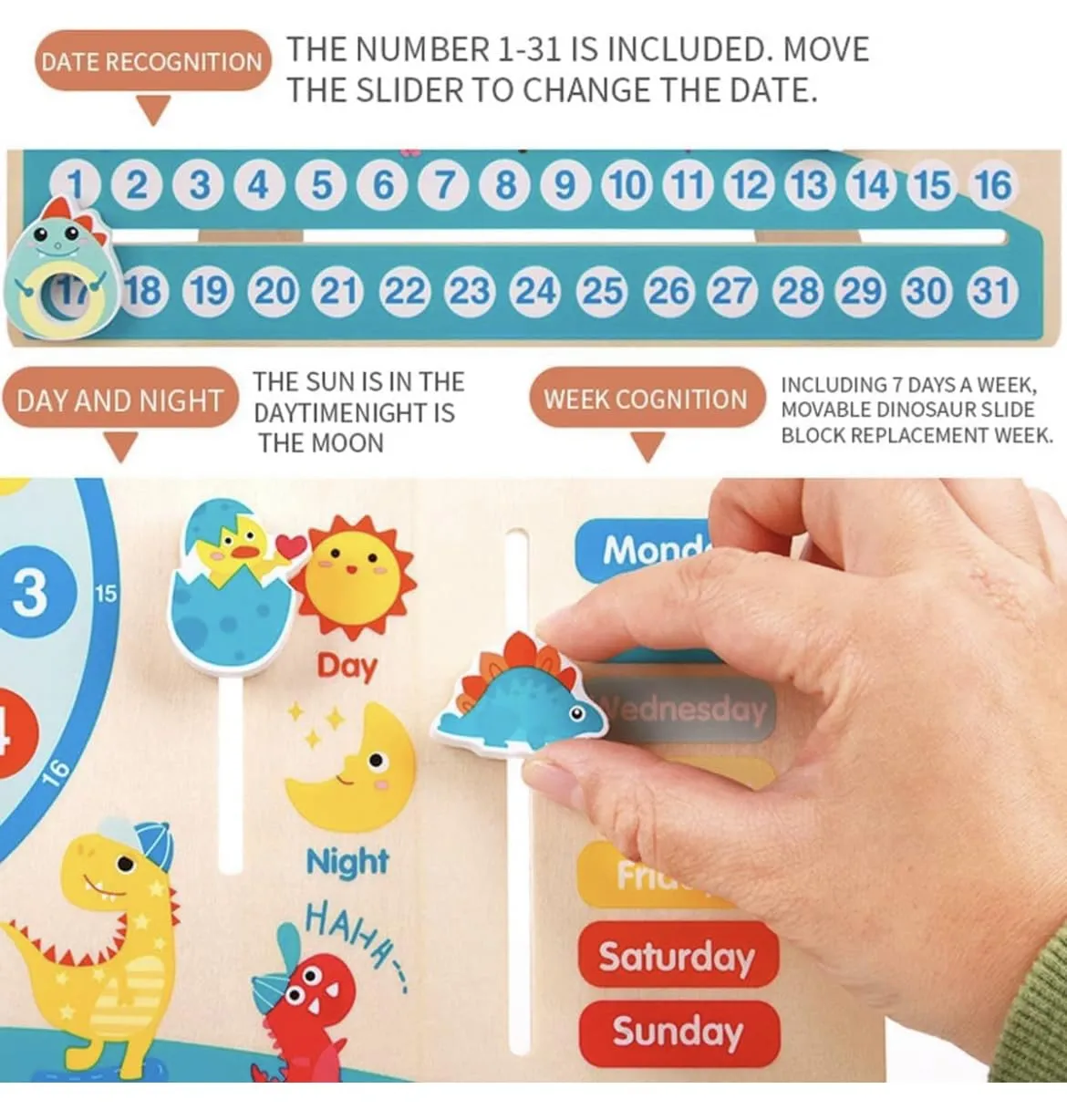 TOYARTSY Toys for Toddlers 3 Years - Wooden Calendar and Learning Clock - Educational Gifts for Boys and Girls - All About Today Board - 4 Year Old Learning Materials for Preschool