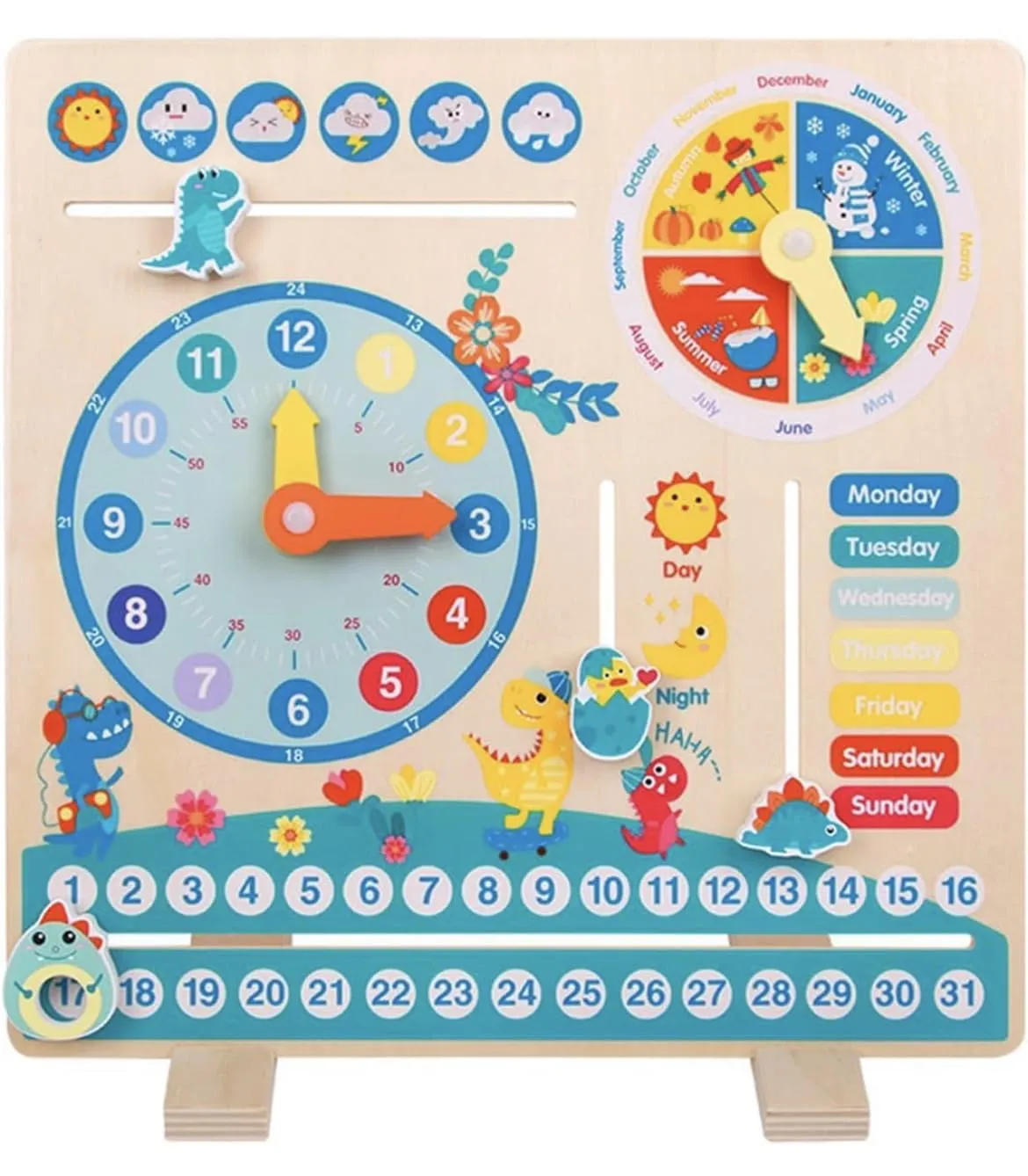 TOYARTSY Toys for Toddlers 3 Years - Wooden Calendar and Learning Clock - Educational Gifts for Boys and Girls - All About Today Board - 4 Year Old Learning Materials for Preschool