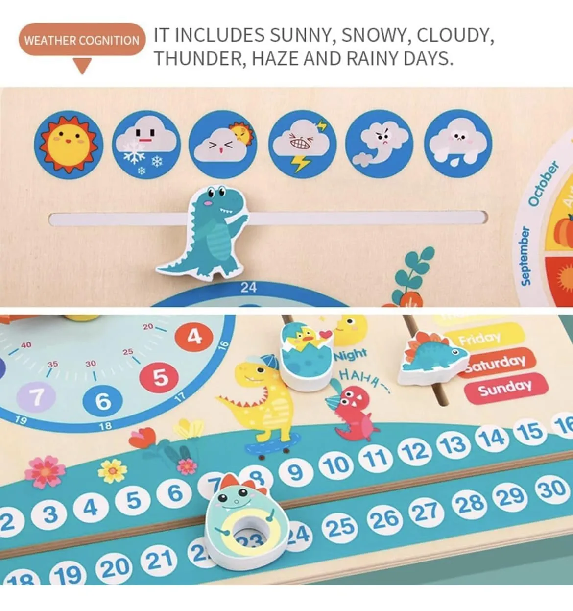 TOYARTSY Toys for Toddlers 3 Years - Wooden Calendar and Learning Clock - Educational Gifts for Boys and Girls - All About Today Board - 4 Year Old Learning Materials for Preschool