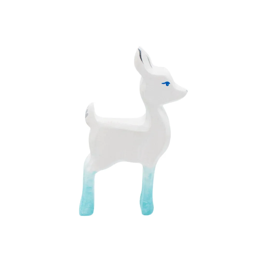 Wooden Deer Fawn - White With Flower